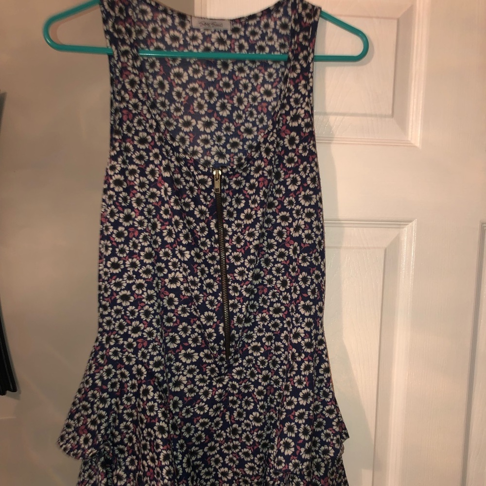 Floral zipper ruffle mini dress